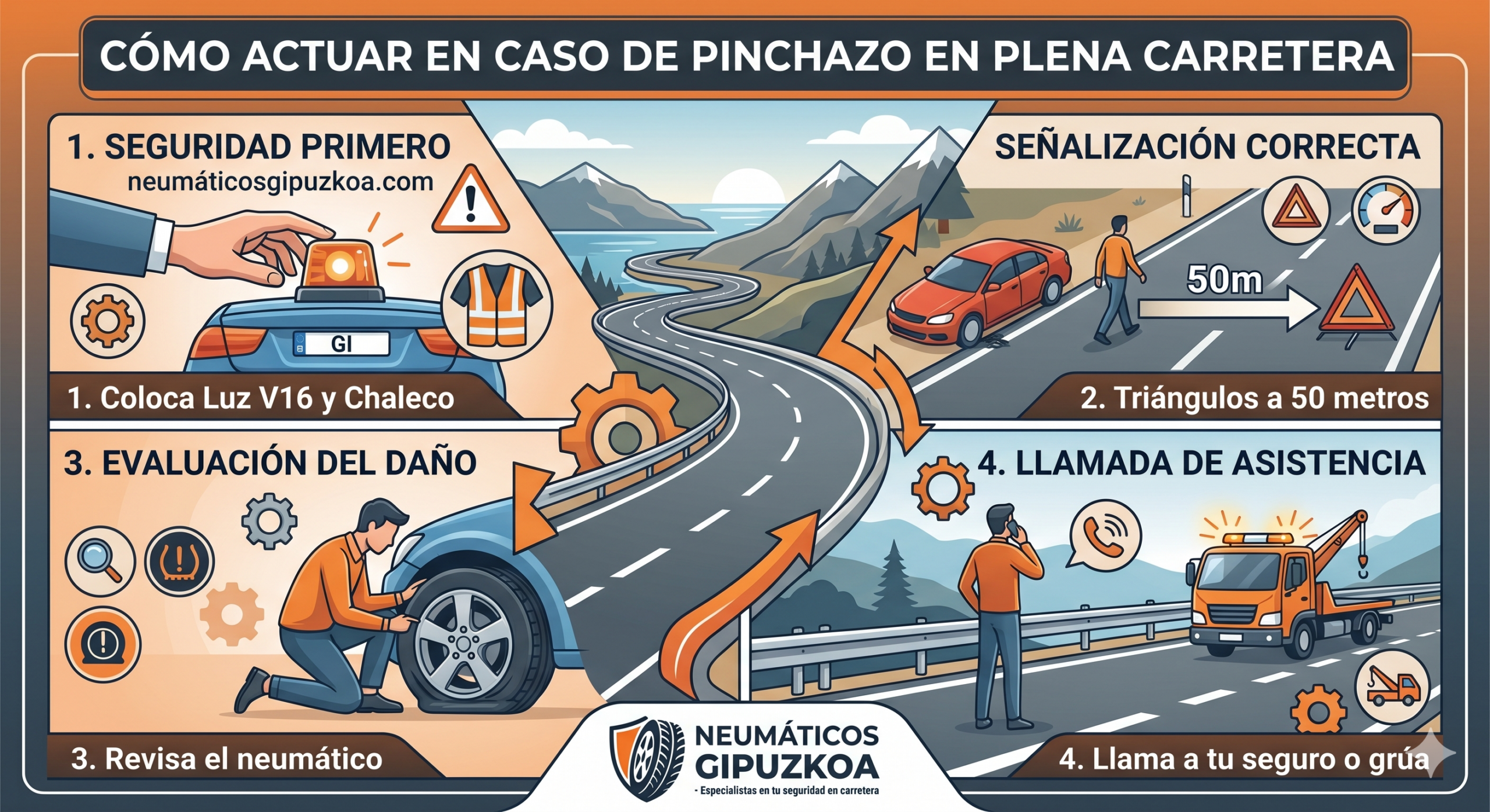 Cómo actuar en caso de pinchazo en plena carretera